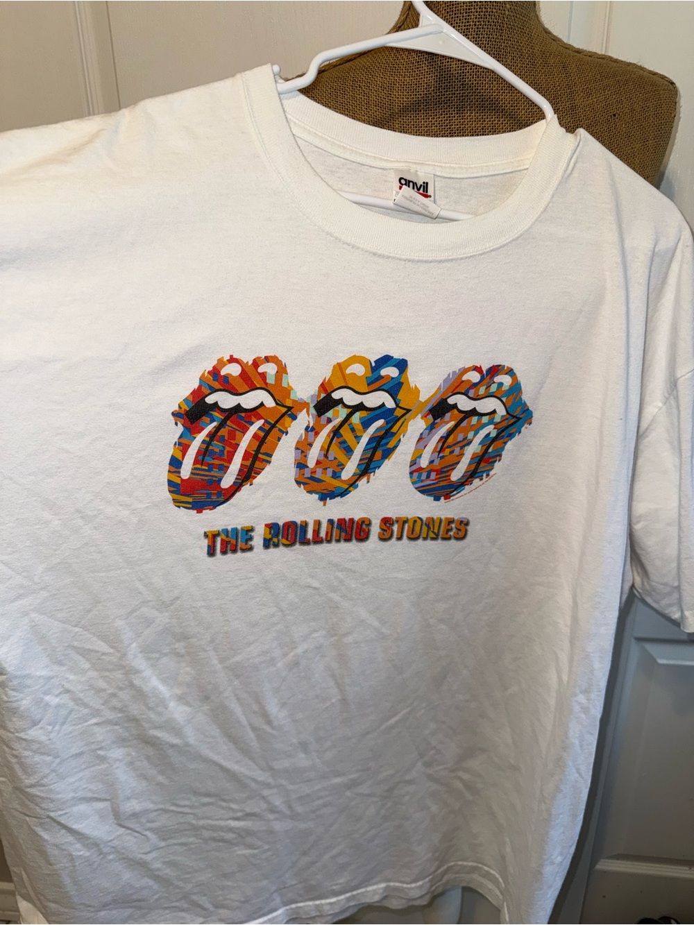 The Rolling Stones White Graphic Tee with Colorful Tongue Logo
